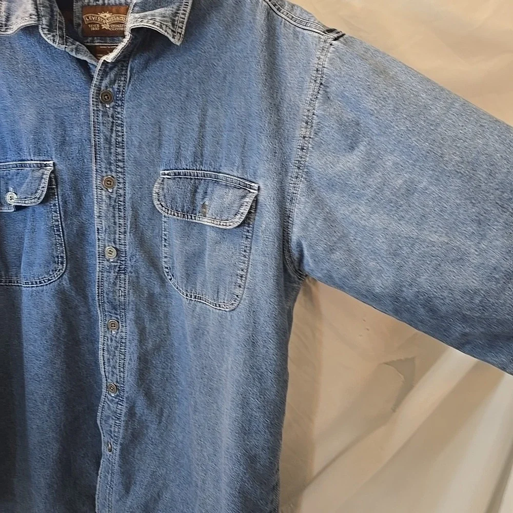 Levi's Strauss Denim Fleece-lined Shacket Jacket Men's Size L Button Up Trucker‎